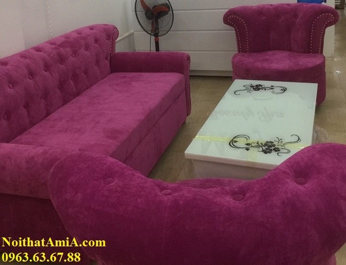 Hình ảnh cho mẫu sofa nỉ nhung với thiết kế dạng sofa văng kết hợp sofa đơn