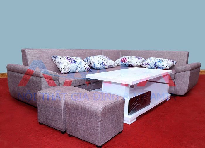 Hình ảnh cho mẫu bàn trà đẹp giá rẻ được bài trí cùng mẫu ghế sofa phòng khách dạng nỉ