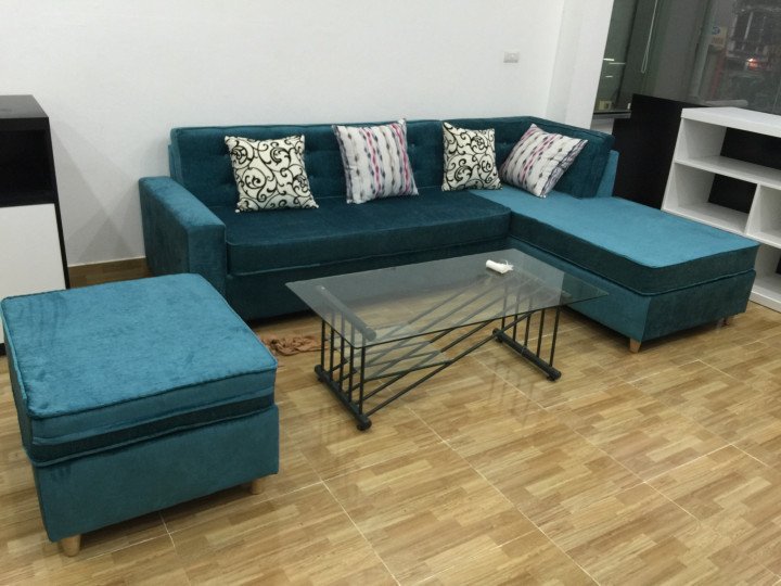 Hình ảnh cho ghế sofa nỉ góc chữ L màu xanh rêu đẹp hiện đại và sang trọng