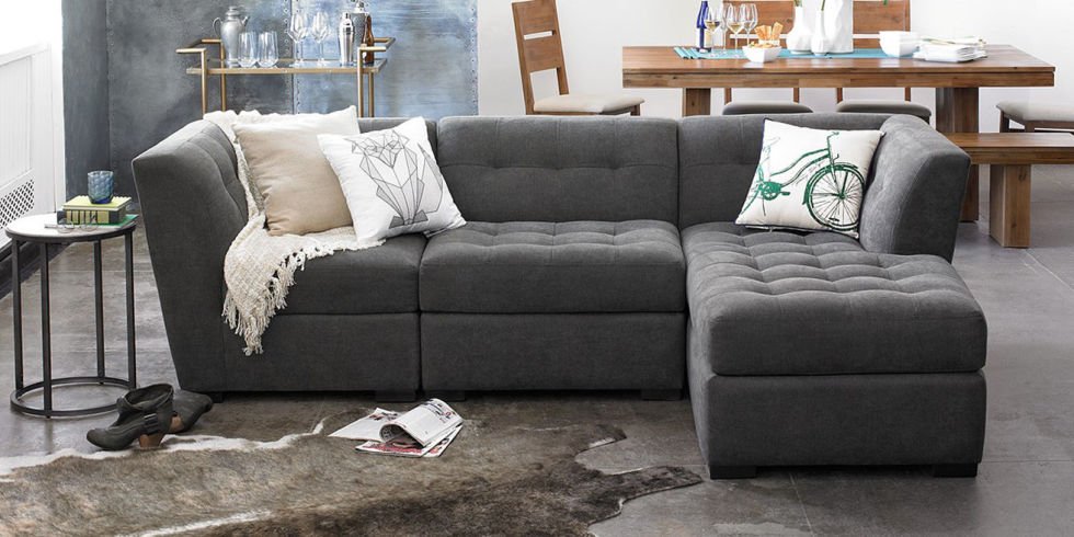 Hình ảnh sofa nỉ góc chữ L đẹp với thiết kế rút khuy hiện đại