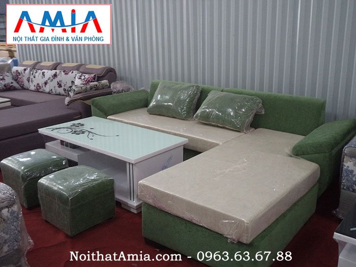 Hình ảnh cho mẫu sofa nỉ đẹp màu xanh rêu kết hợp bàn trà cao cấp sang trọng