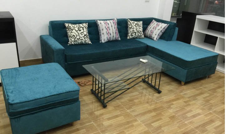 Hình ảnh cho mẫu sofa nỉ góc chữ L màu xanh đẹp hiện đại