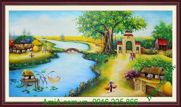 Tranh phong cảnh quê hương vẽ sơn dầu Amia 147: Bức tranh phong cảnh quê hương sơn dầu Amia 147 sẽ khiến bạn nhớ đến ký ức tuổi thơ ở quê nhà. Cảnh vật trong bức tranh sống động và màu sắc chân thật sẽ mang lại cho bạn cảm giác đang trở về với nơi đã từng là nhà.