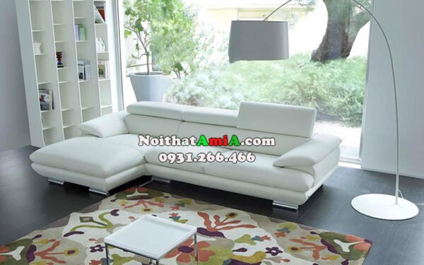 Hình ảnh Mẫu ghế sofa da phòng khách đẹp thiết kế hình chữ L hiện đại