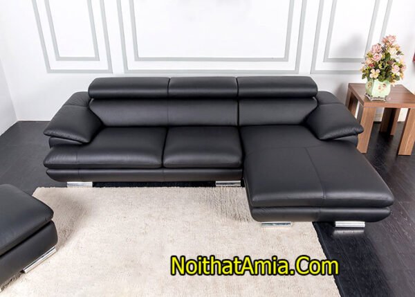 Ảnh bộ ghế sofa da góc chữ L màu đen SFD122