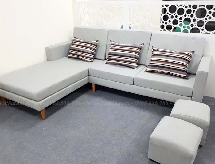 Hình ảnh Mẫu ghế sofa nit đẹp chữ L chụp tại phòng khách nhà khách hàng