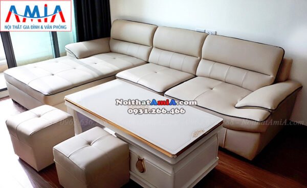 Hình ảnh Bộ ghế sofa đẹp chữ L hiện đại và sang trọng chụp tại phòng khách nhà khách hàng