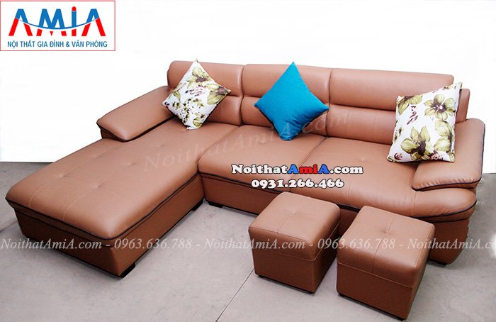 Hình ảnh Mẫu sofa đẹp da chữ L màu da bò thời thượng rất được yêu thích và ưa chuộng