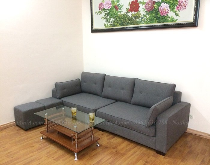 Hình ảnh Ghế sofa đẹp dạng văng nỉ bài trí trong phòng khách gia đình
