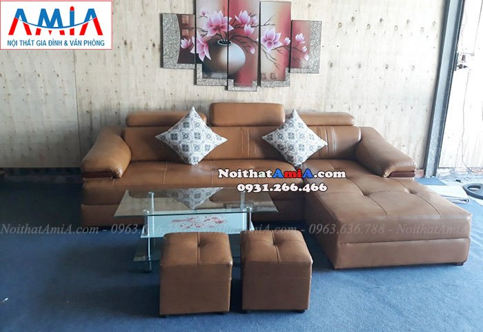 Hình ảnh Mẫu sofa đẹp da góc chữ L cho phòng khách gia đình Việt