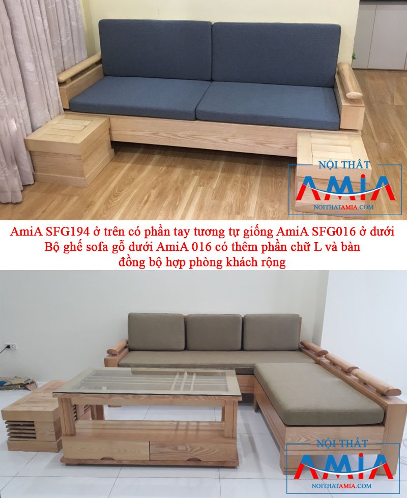 Ghế sofa gỗ dạng văng AmiA SF194 và sofa gỗ Amia 016