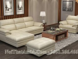 Sofa AmiA 204 màu trắng kem da phòng khách