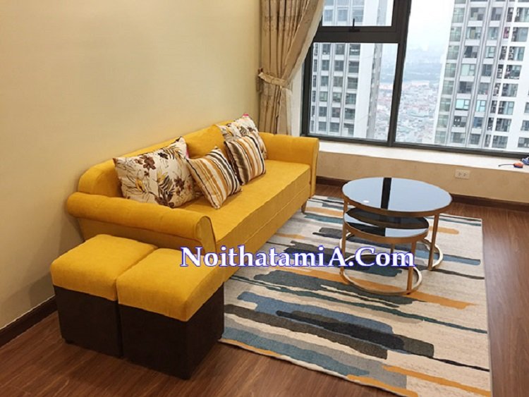 Mẫu ghế sofa văng nỉ màu vàng nổi bật SFN216 cho nhà chung cư