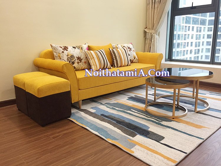 Hình ảnh ghế sofa văng nỉ màu vàng nổi bật SFN216