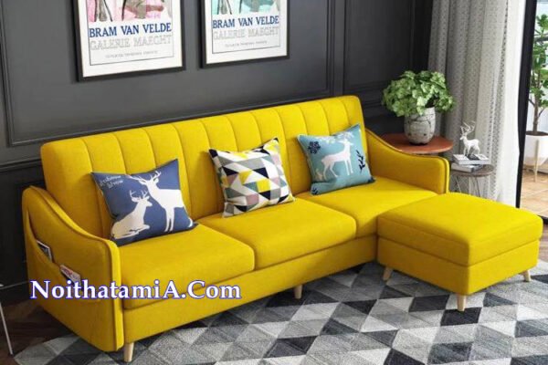 Mẫu ghế sofa văng nỉ đẹp hiện đại màu vàng chanh SFN217