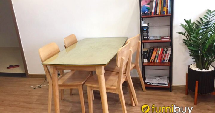 Hình ảnh bộ Bộ bàn ăn 4 ghế mango mặt kính