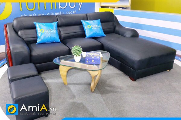 Bộ ghế sofa da đen kê phòng khách AmiA SFD180601