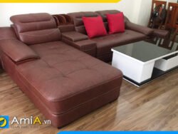 Ghế sofa da hiện đại kiểu góc có hộc gỗ AmiA SFD127B