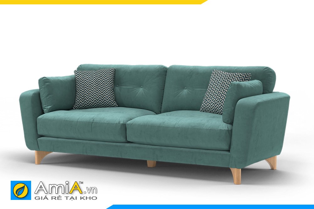 Sofa văng nỉ 2 chỗ ngồi màu xanh đậm, chân gỗ