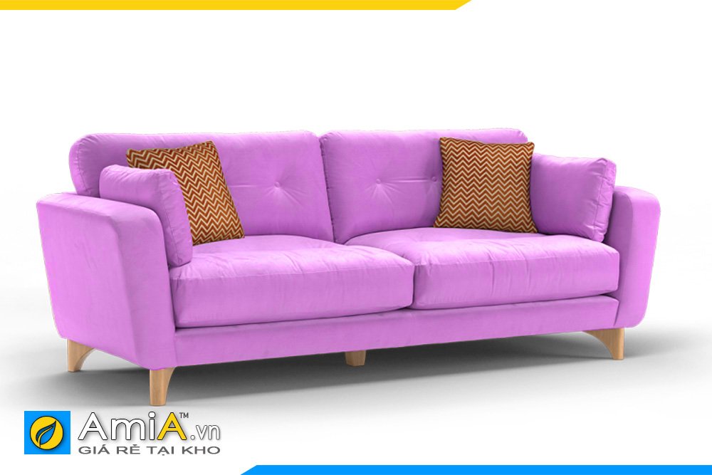 Chiếc ghế sofa màu tím chất liệu nỉ kiểu dáng băng dài tựa tay cao, chân gỗ sẽ là điểm nhấn cho căn phòng màu tím nhạt của bạn