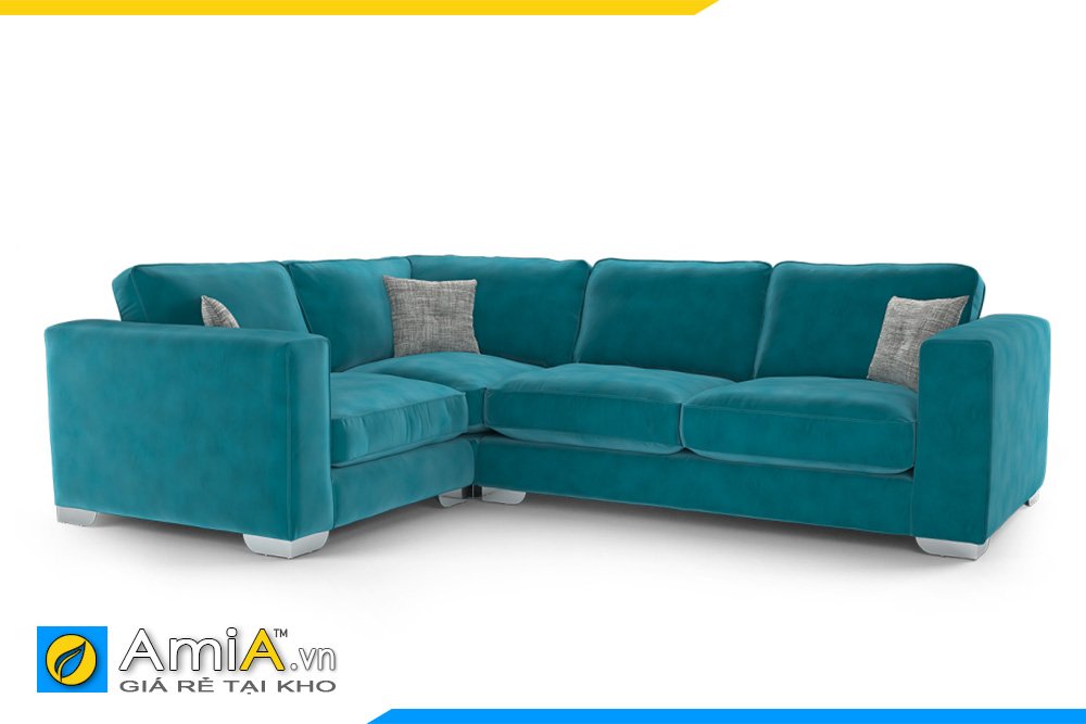 Ghế sofa góc màu xanh navy đậm điểm nhấn cho không gian màu xanh nhạt