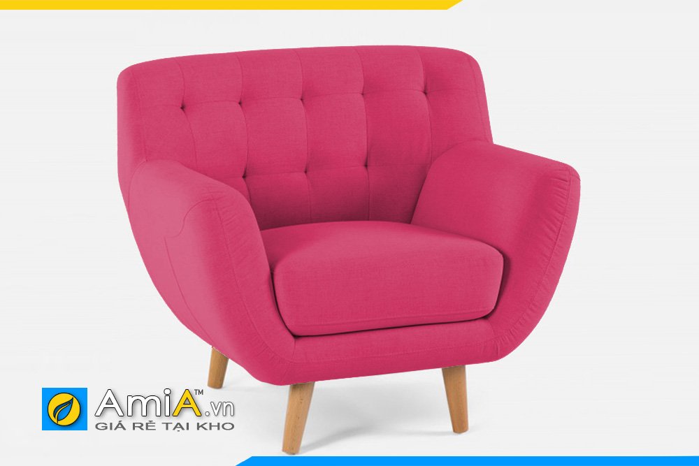 Chiếc ghế sofa đơn màu hồng rút khuy lưng kê trong phòng ngủ nữ