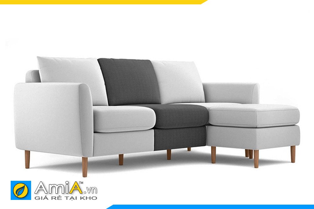 Sofa nỉ phối 2 màu trắng -xám kiểu dáng chữ L, chân gỗ cao