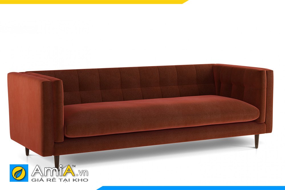 Sofa nỉ văng dài nệm ngồi liền, tựa tay cao dáng tân cổ, chân gỗ cao màu đỏ