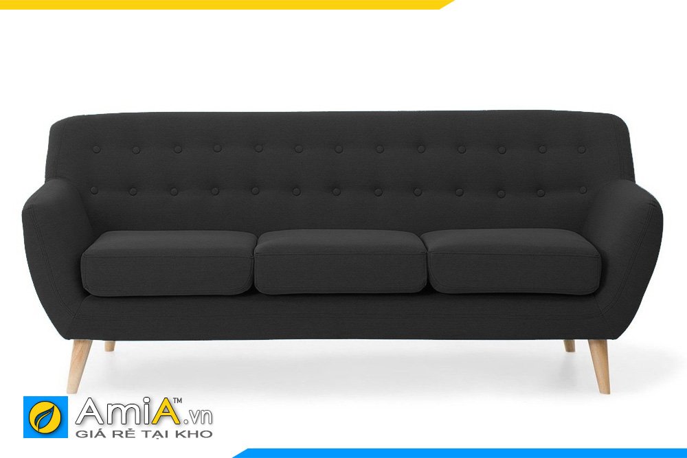 Sofa văng nỉ 3 chỗ ngồi màu đen, chân gỗ cao hiện đại dễ kê đặt 