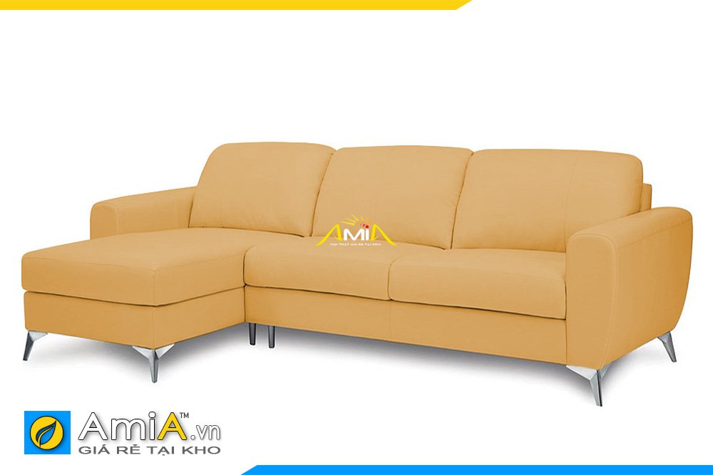 Ghế sofa góc kiểu dáng chữ L chân inox màu vàng nâu hiện đại