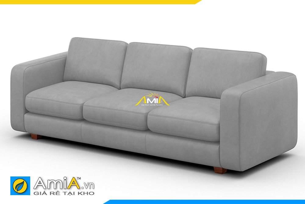 Sofa văng 3 chỗ ngồi màu ghi xám chân ghế gỗ thấp. Đây là màu sắc vô cùng dễ kết hợp đồ nội thất
