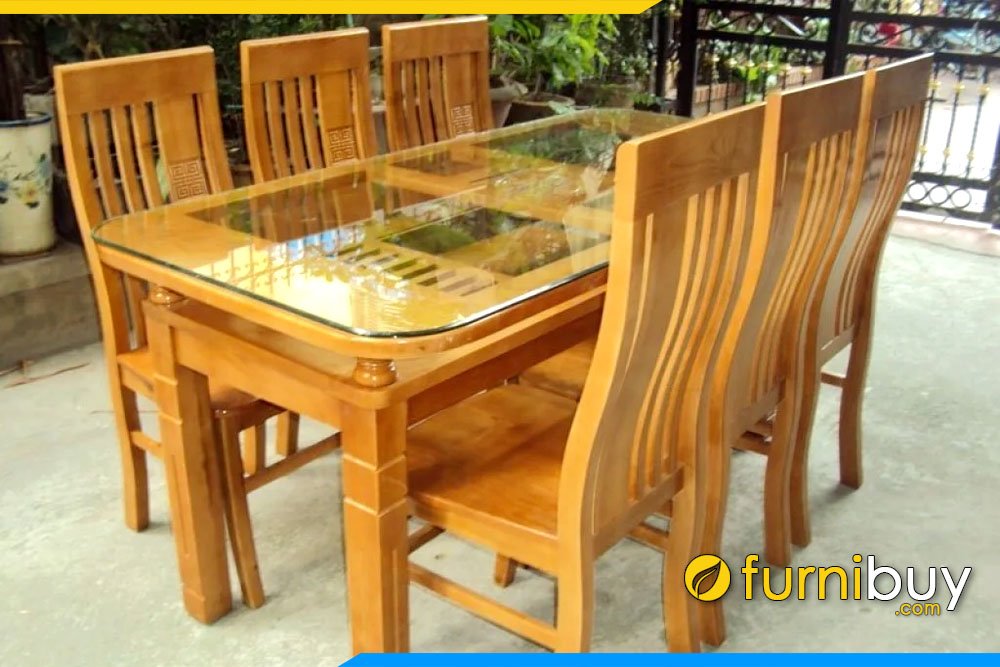 Mẫu bàn ăn gỗ sồi 6 ghế đẹp chữ nhật