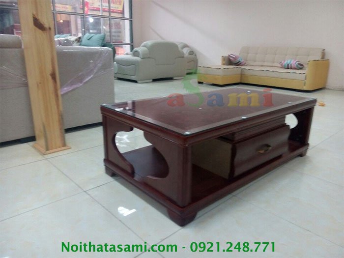 Hình ảnh cho mẫu bàn trà sofa gỗ kính đẹp với gam màu trầm