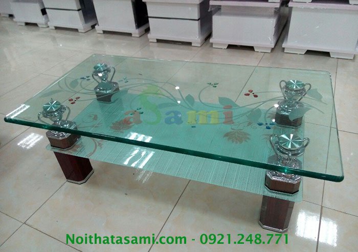 Hình ảnh cho mẫu bàn trà sofa kính đẹp với thiết kế 2 tầng cường lực