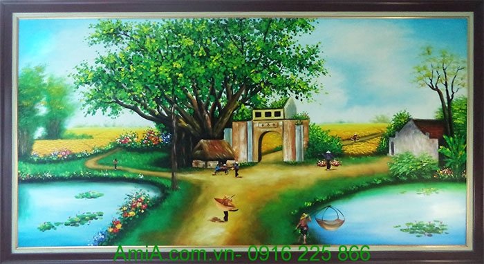 Tranh sơn dầu làng quê Việt Nam ngày mùa  AmiA Hà Nội