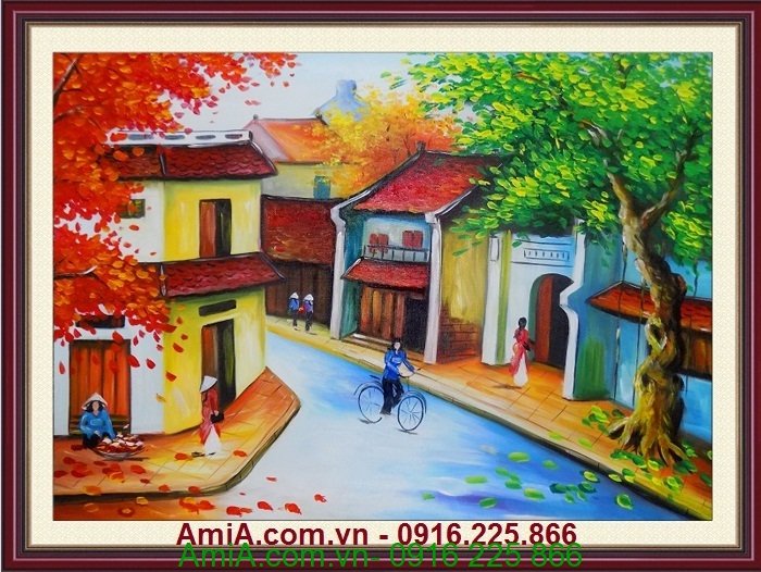 Tranh vẽ sơn dầu mùa thu Hà Nội - Nội thất gia đình giá rẻ tại Hà Nội -  